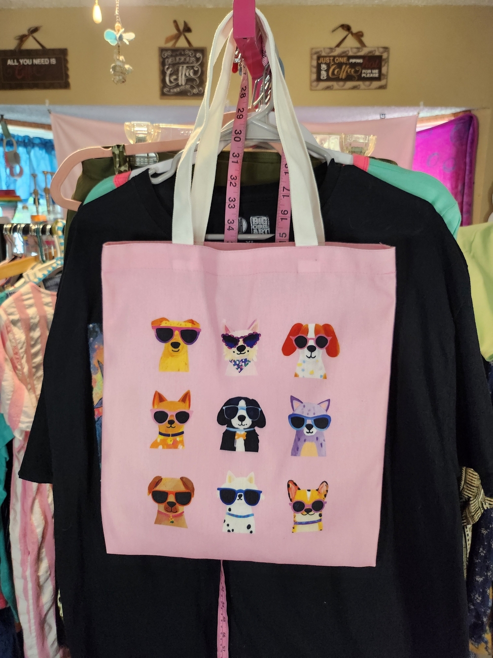 Pink Dog Print Canvas Tote Bag